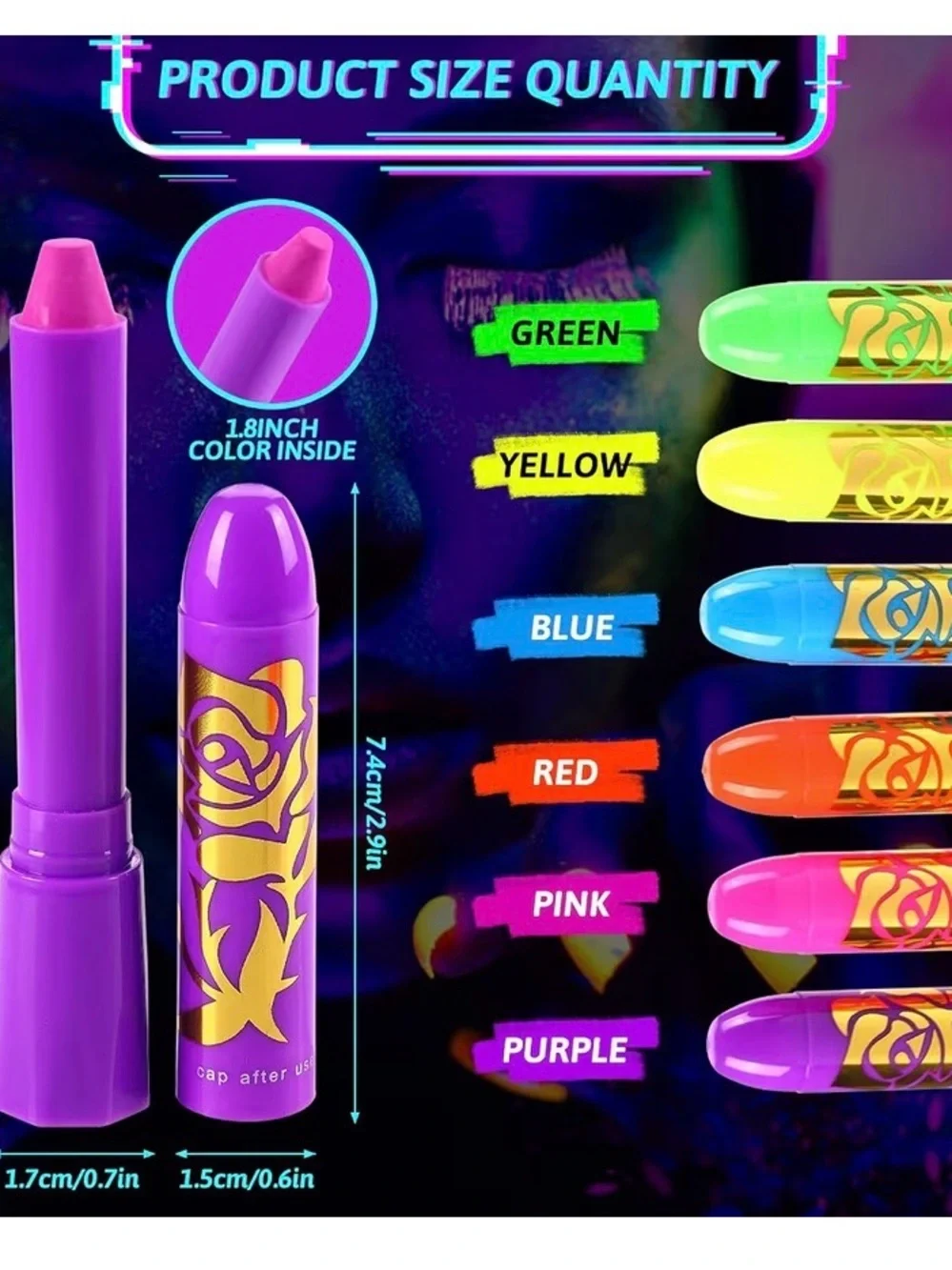 Neon Face Paint Glow In The Dark Under UV Light for Halloween